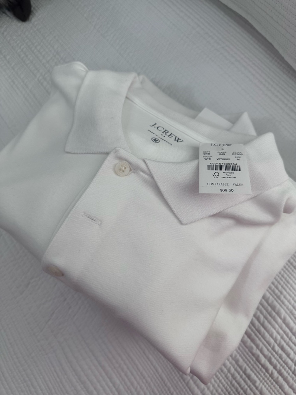 J. Crew Men's White Polo Shirt - Classic Short Sleeve bundle of Six pieces.